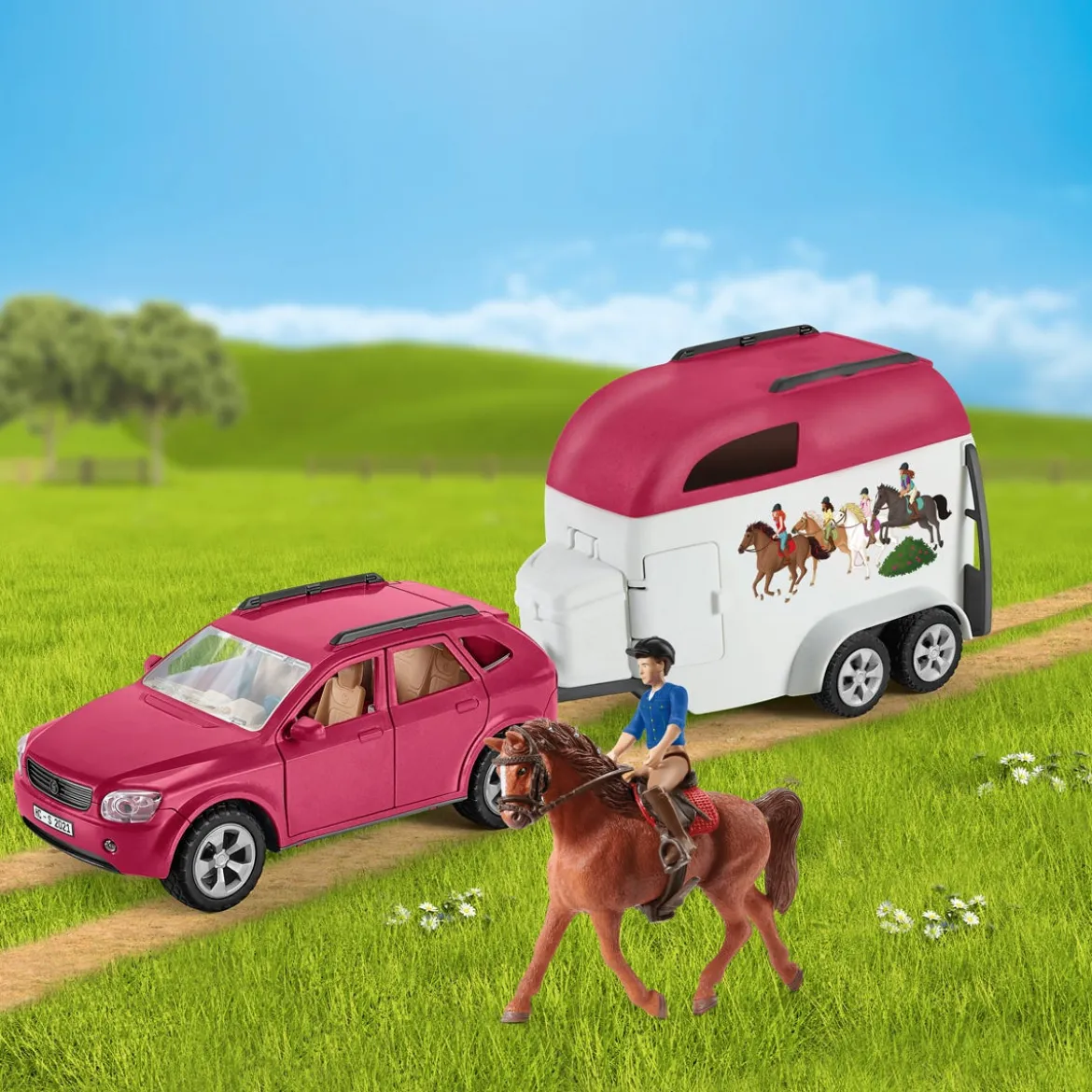 Voiture avec remorque pour chevaux